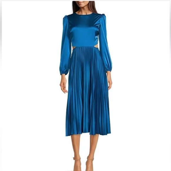 Adelyn Rae Dresses & Skirts - Adelyn Rae, Long Blouson Sleeve, Pleated Skirt, Side Cut-Out Dress, EUC,Size Med